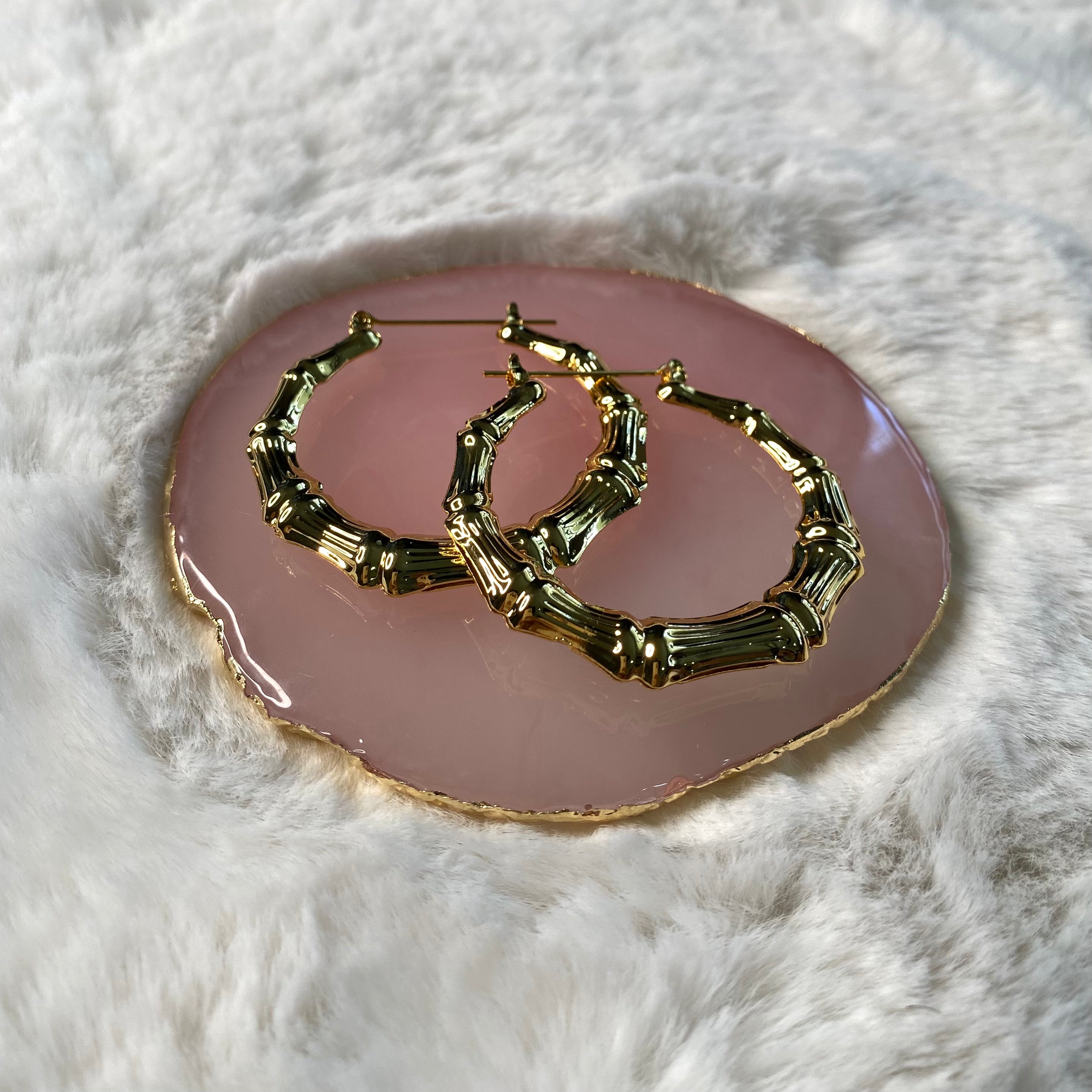 Medium Size Gold Plated Bamboo Earrings